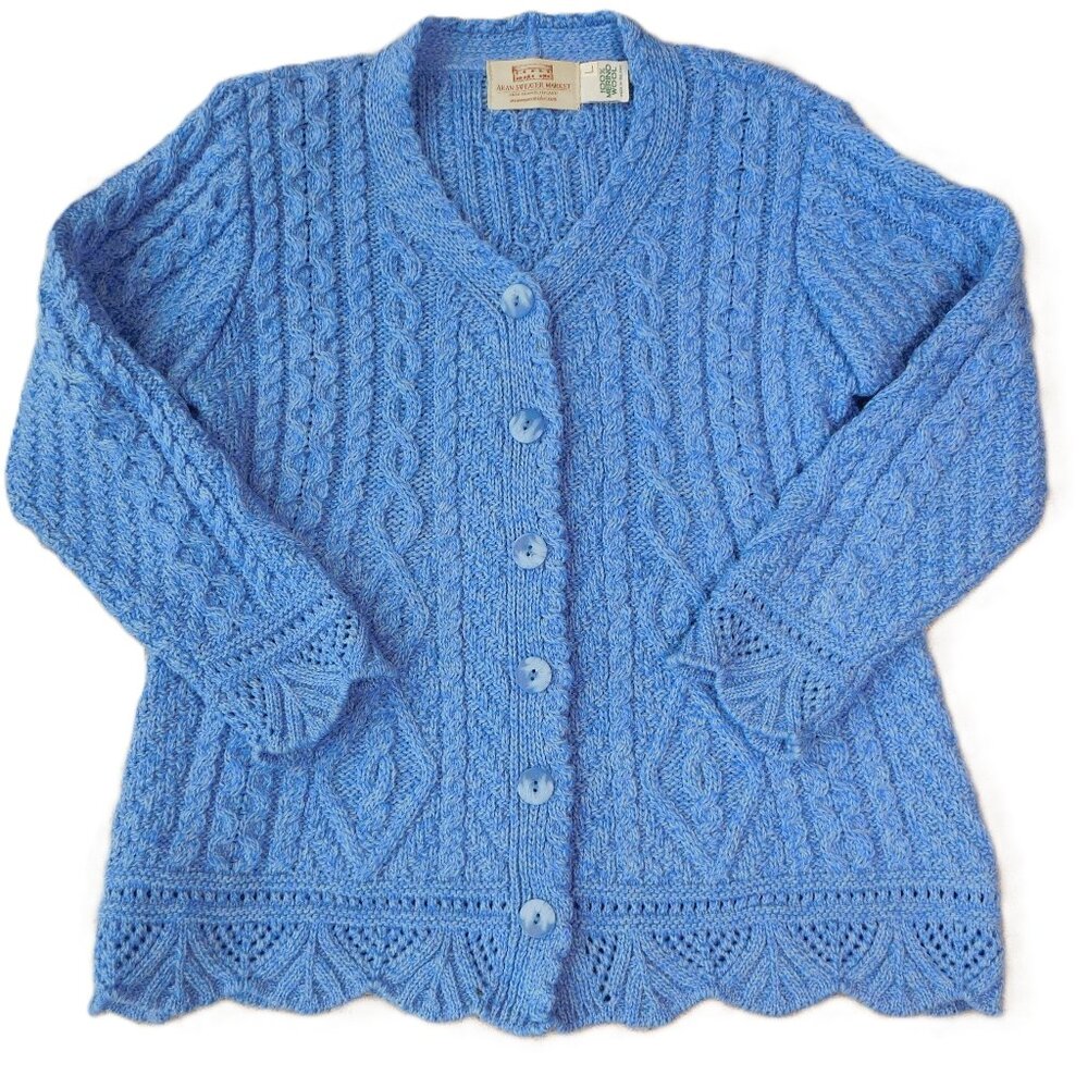 Light Blue Cable-Knit Button Cardigan Sweater